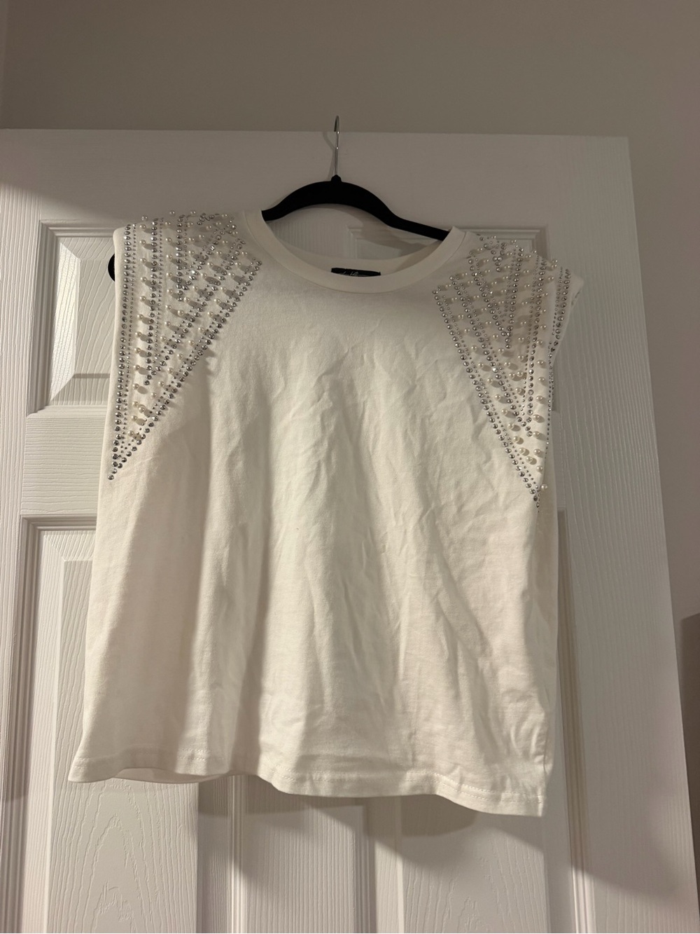 White Embellished Shoulder Muscle Tee